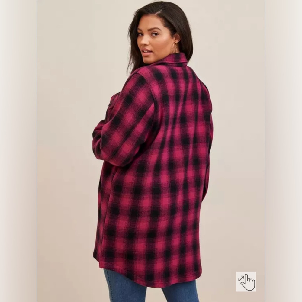 Torrid SHACKET Plaid Cotton Longline Purple Magenta Cabin | Sz 3 (22-24) NWT - Picture 4 of 6